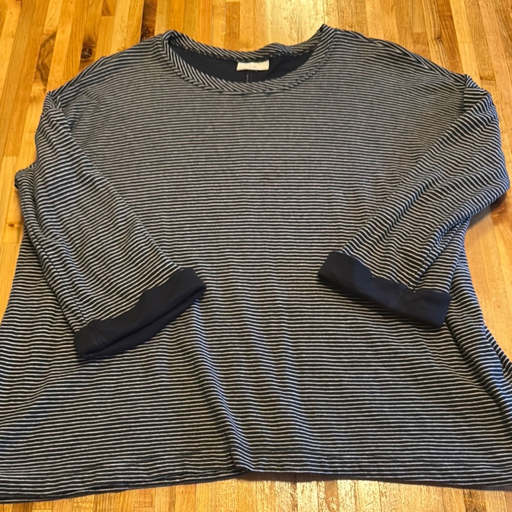 J. Jill Blue and White Striped Crewneck Top
